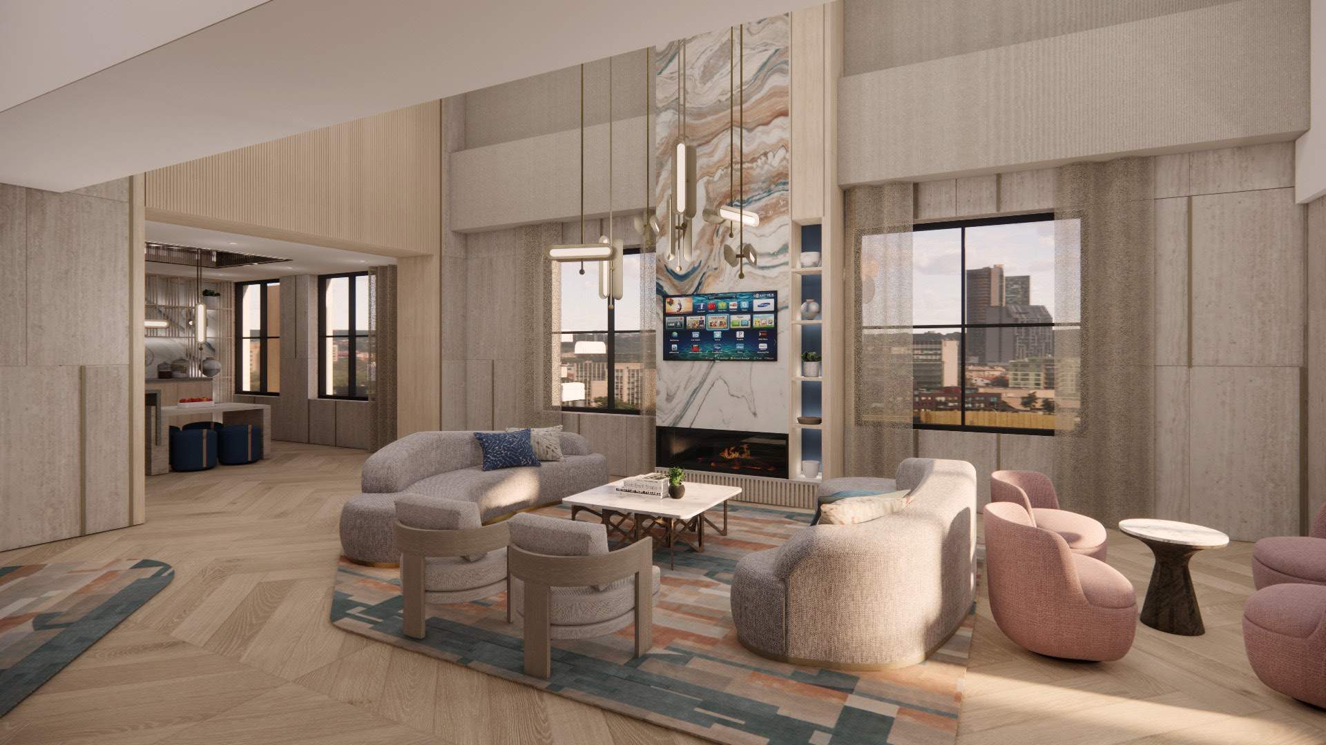 M-Club lounge seating in soft daylight