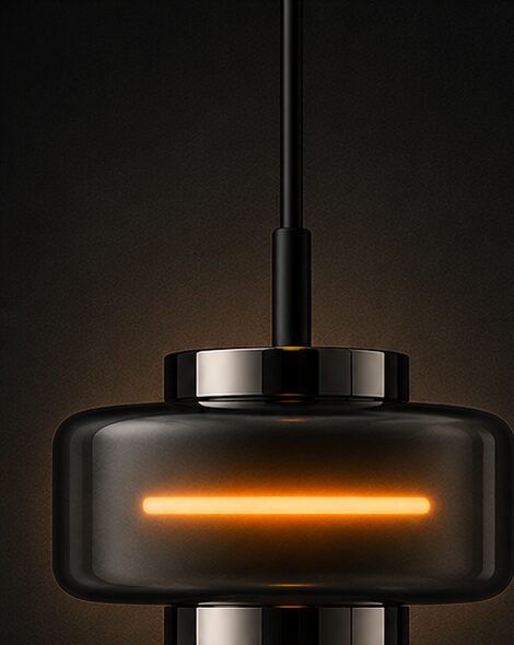 Vant 02: low wide drum with a horizontal glow line